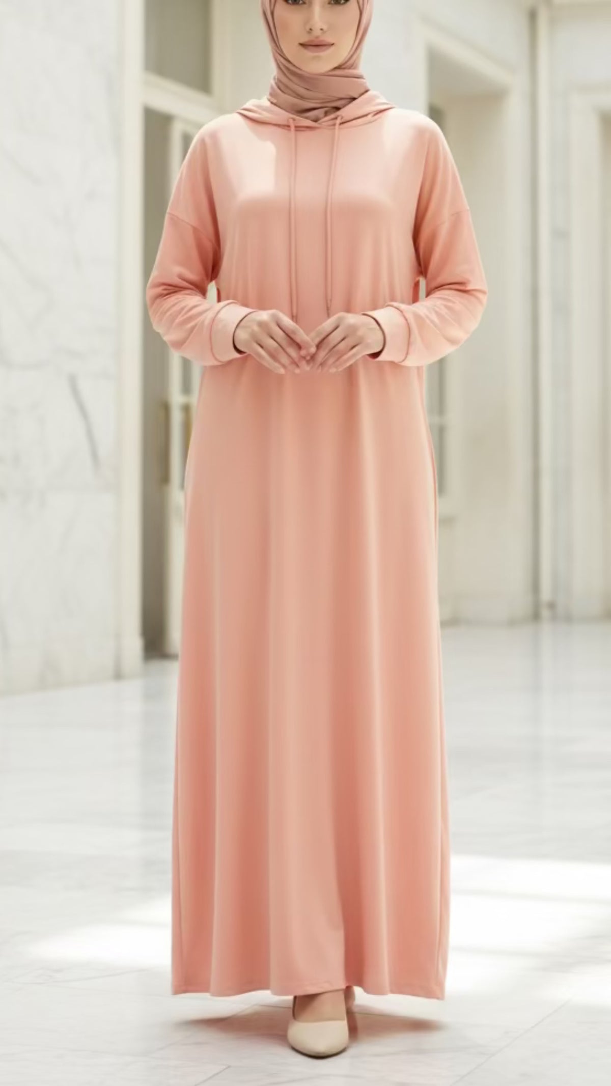 Pink Hoodie Style Dress Abaya