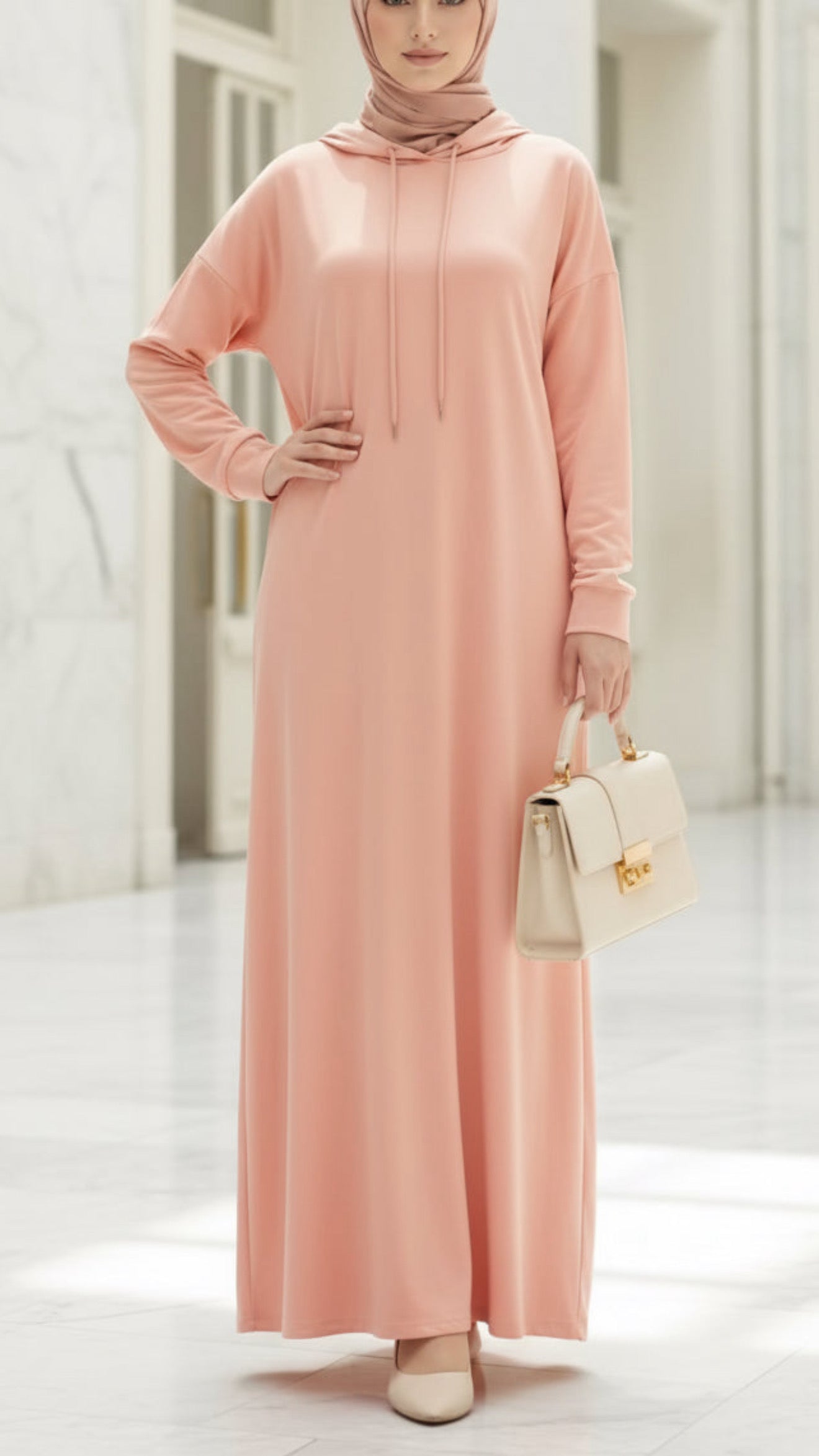 Pink Hoodie Style Dress Abaya