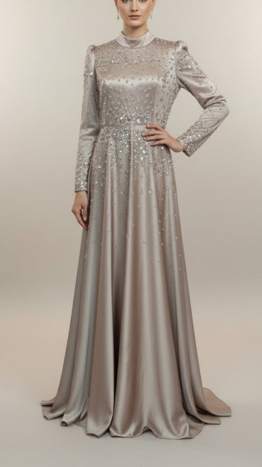 Elegant Turkish Princess Satin Embellished Gown #2