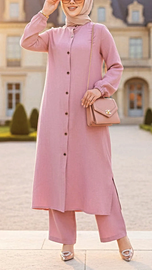 Turkish Long Tunic Button Down Pant Suit