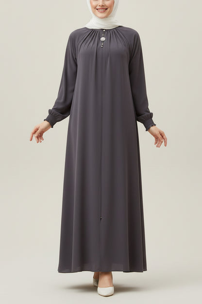 Turkish Style Gray Zipper Abaya