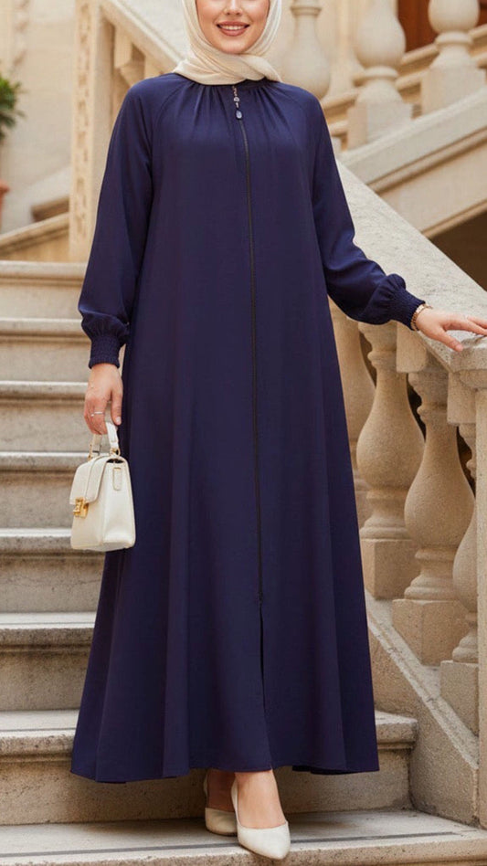 Turkish Style Navy Zipper Abaya