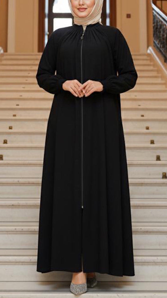 Turkish Style Black Zipper Abaya