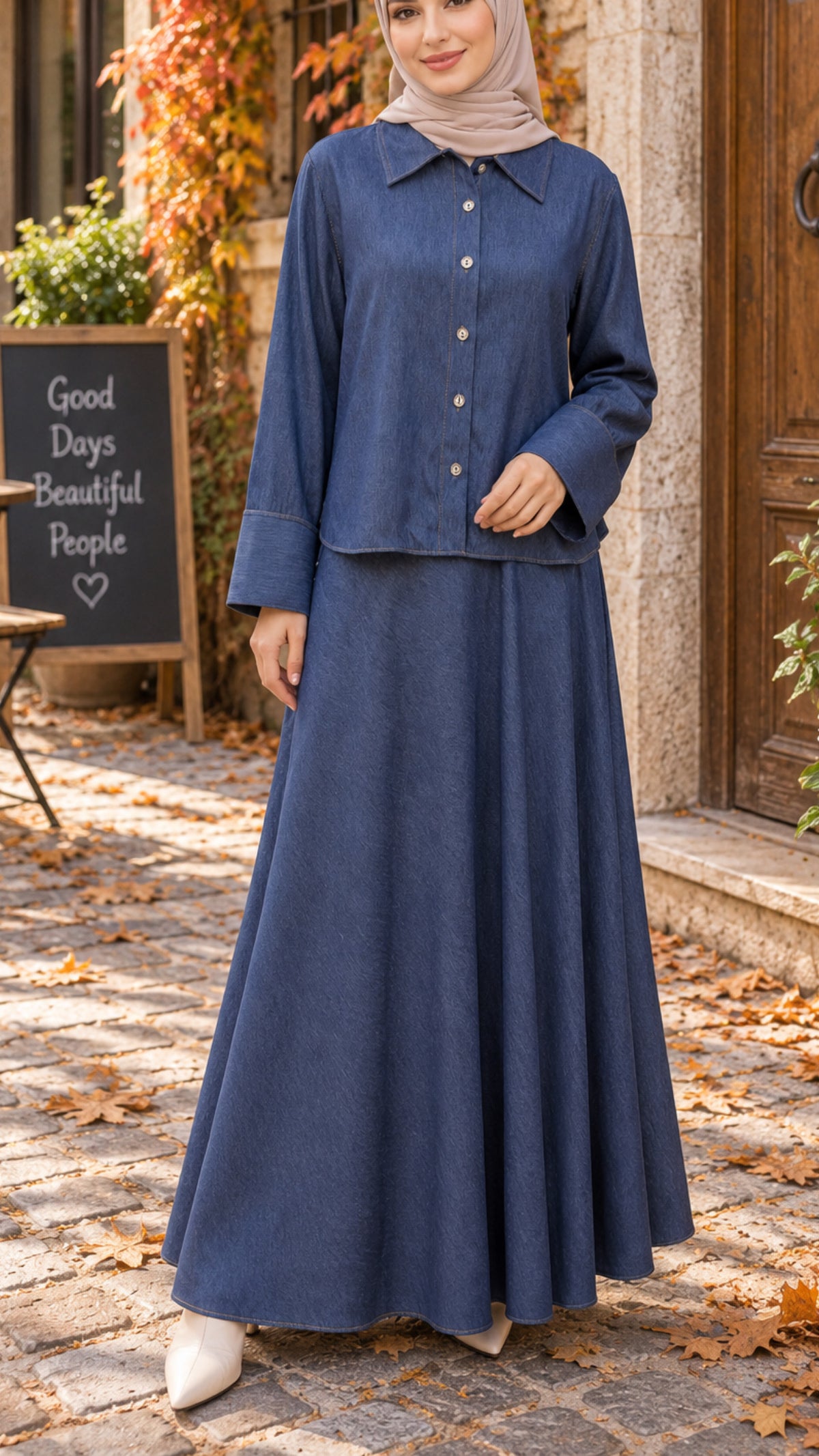 Autumn Viscose Denim Like Style Skirt Set