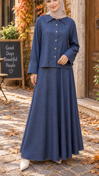 Autumn Viscose Denim Like Style Skirt Set