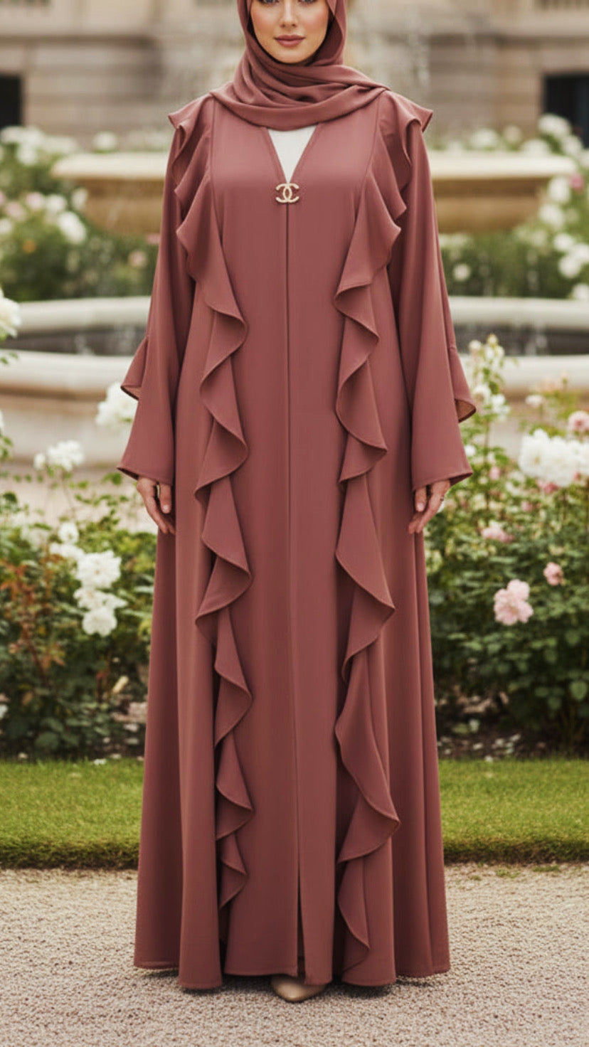 Turkish Style Ruffle Open Abaya