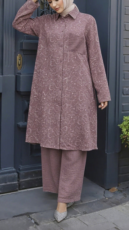 Turkish Long Tunic Button Down Pant Suit