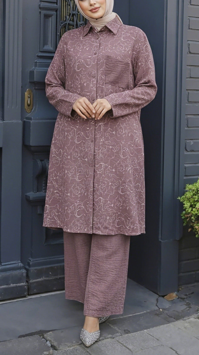 Turkish Long Tunic Button Down Pant Suit