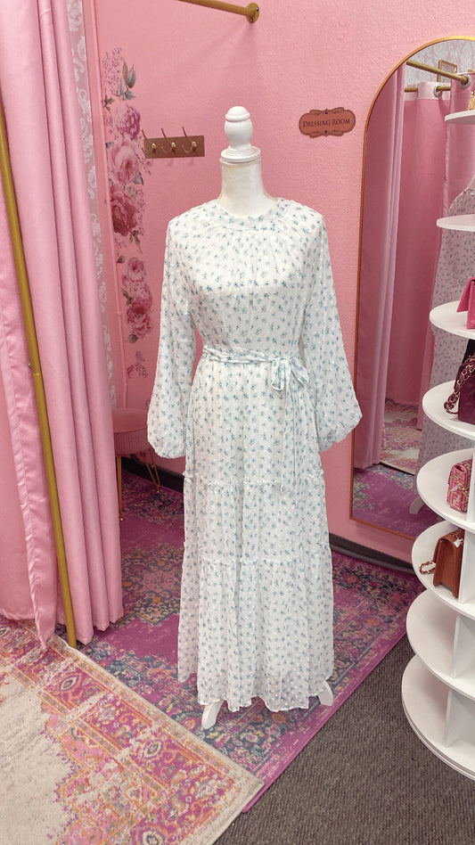 Floral Textured Polka Dot Layered Chiffon Dress