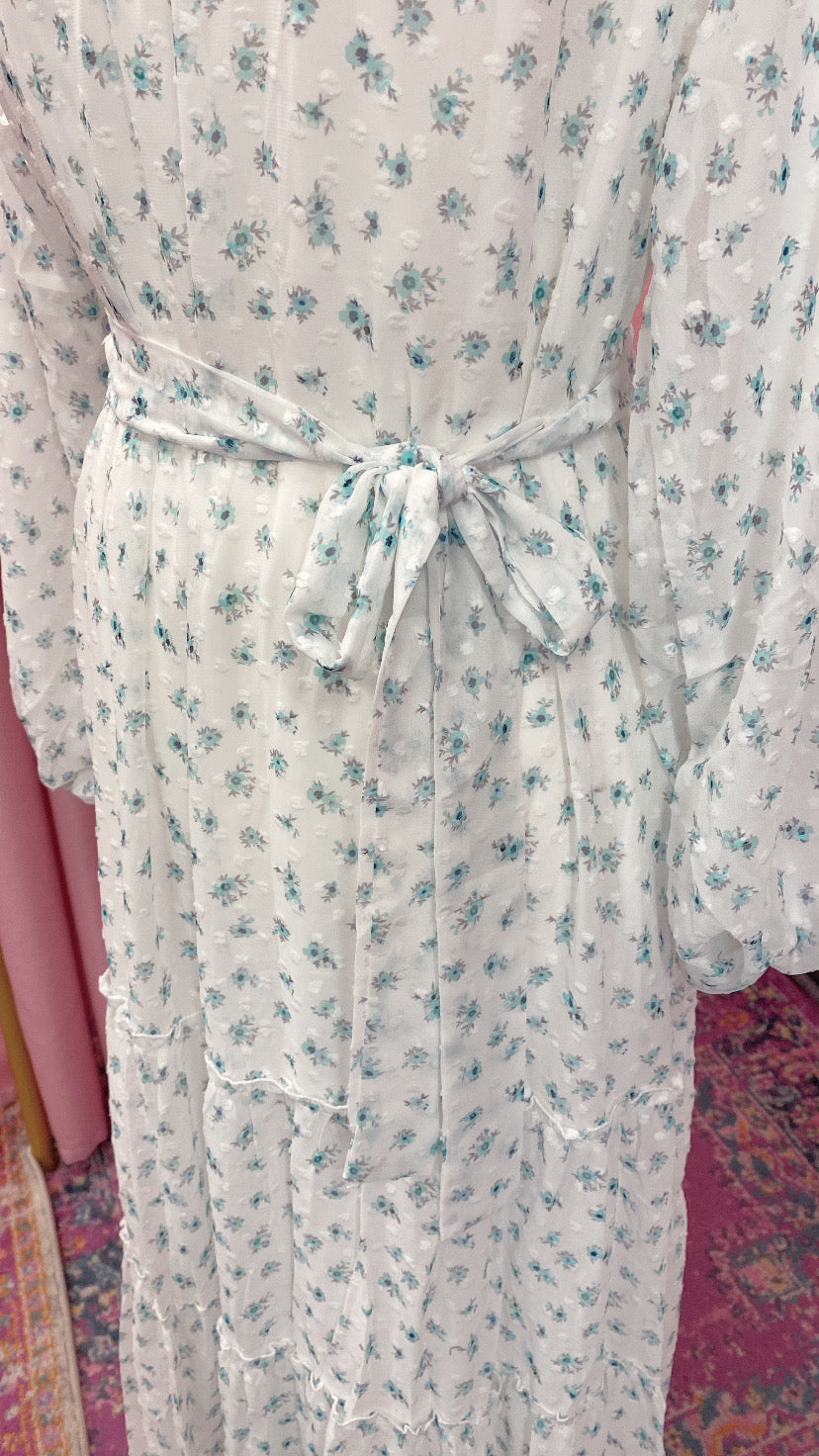 Floral Textured Polka Dot Layered Chiffon Dress