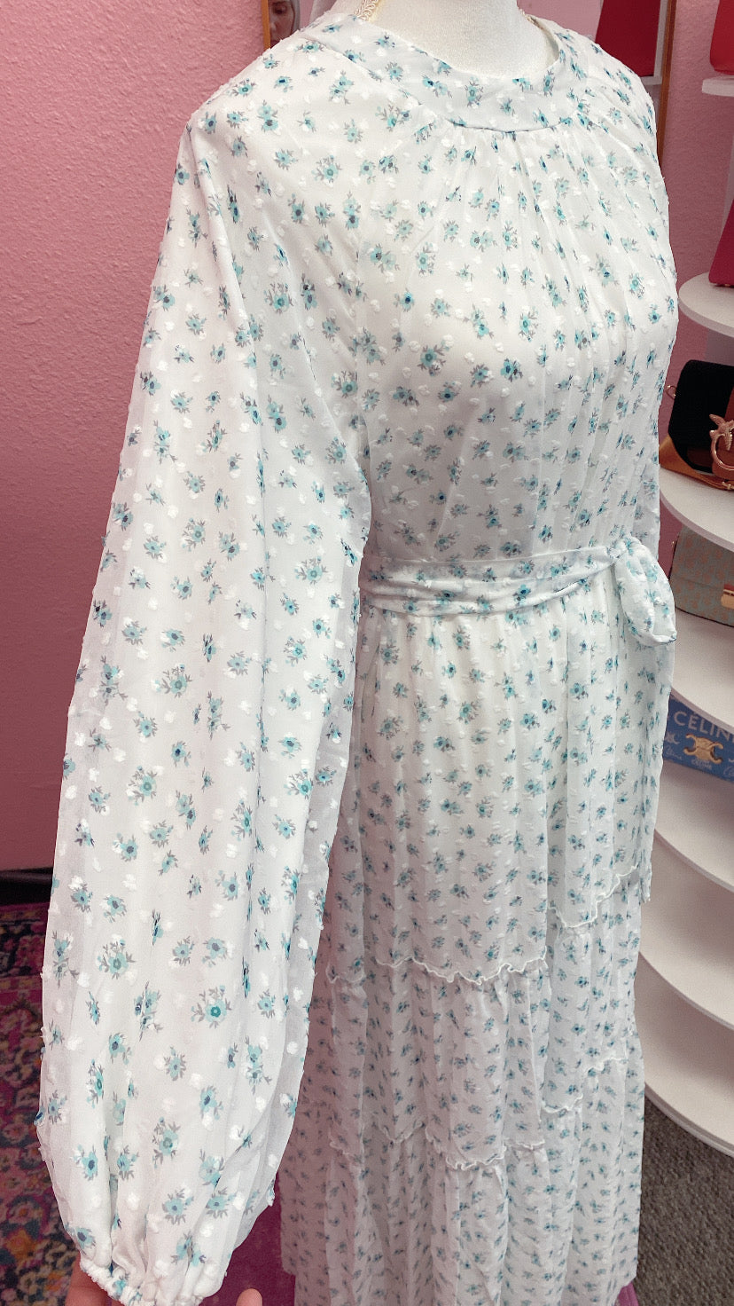 Floral Textured Polka Dot Layered Chiffon Dress