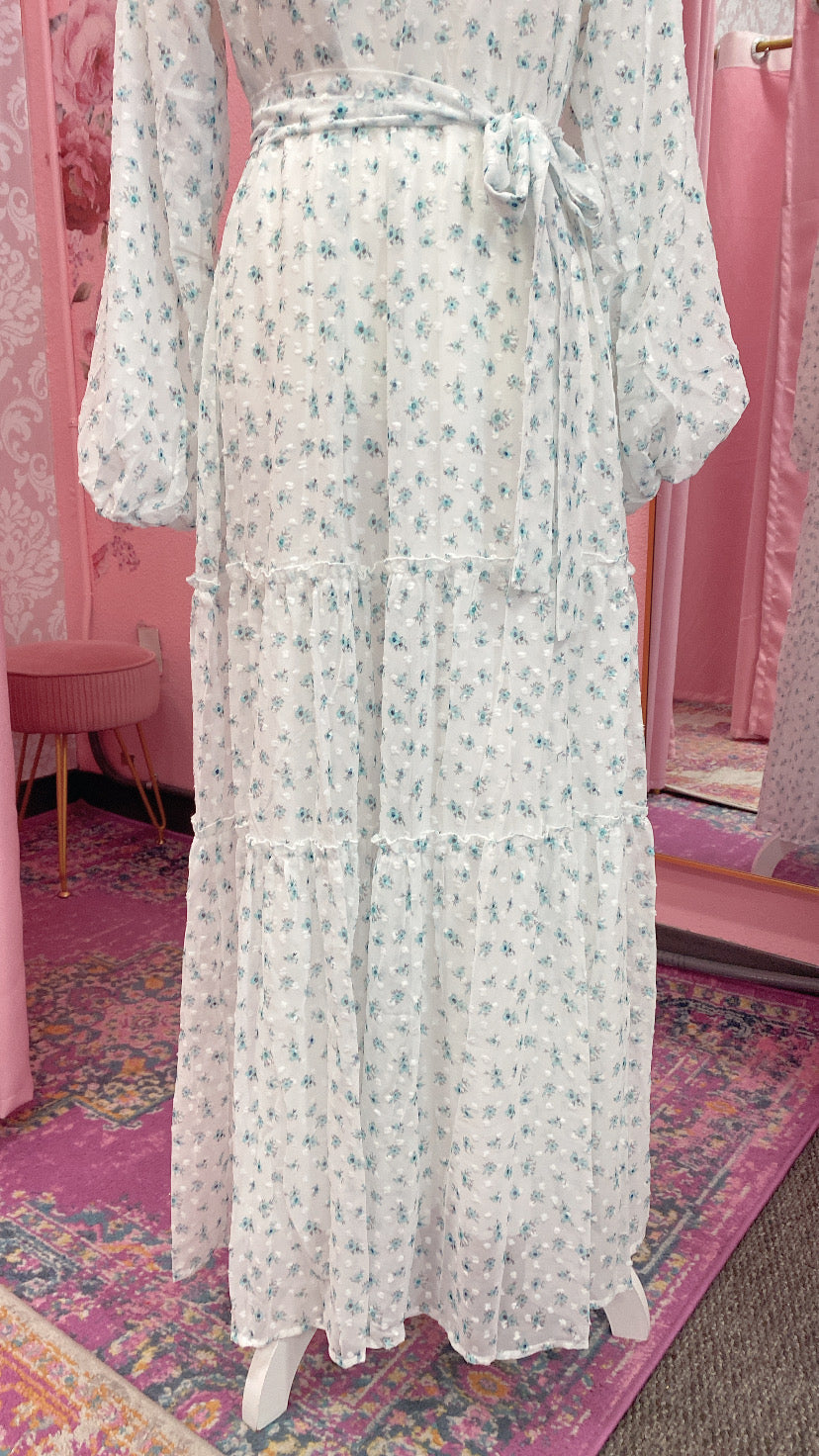 Floral Textured Polka Dot Layered Chiffon Dress