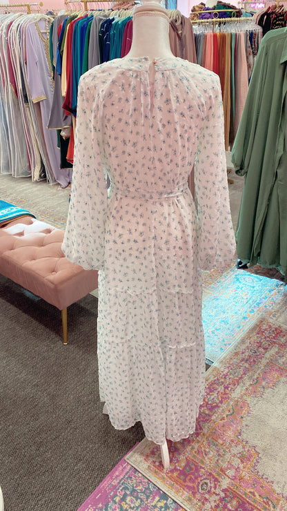 Floral Textured Polka Dot Layered Chiffon Dress