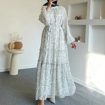 Floral Textured Polka Dot Layered Chiffon Dress