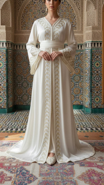 Moroccan Traditional Satin Chiffon 2 Piece Caftan