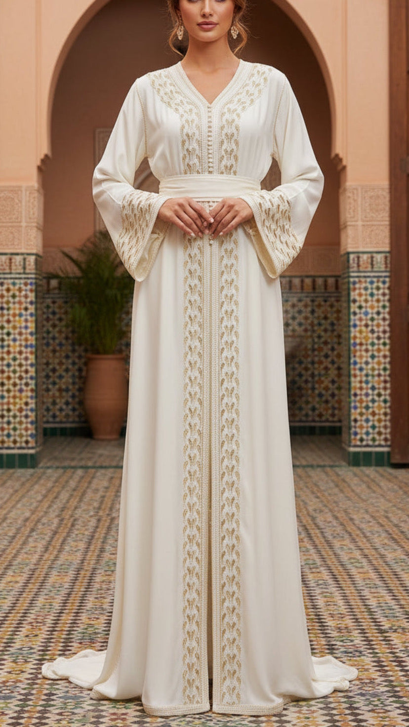 Moroccan Traditional Satin Chiffon 2 Piece Caftan