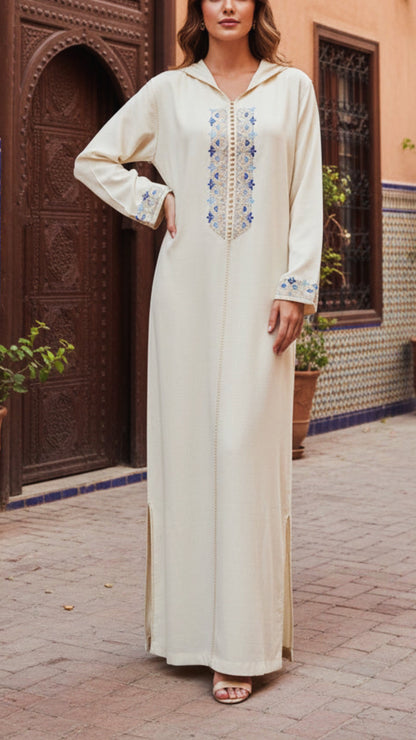 Traditional Moroccan Linen Embroidered Djellaba