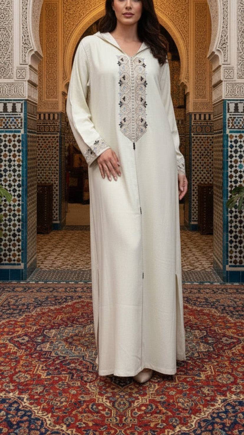 Traditional Moroccan Linen Embroidered Djellaba