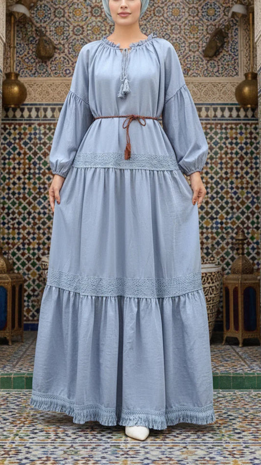 Turkish Style Cotton Lace Fringe Trim Dress