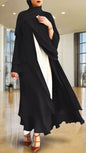Chiffon Layered Black Open Abaya with Sash