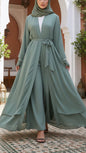 Chiffon Layered Open Abaya with Sash