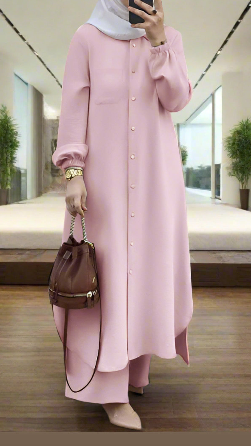 Long Tunic Button Down Pant Suits