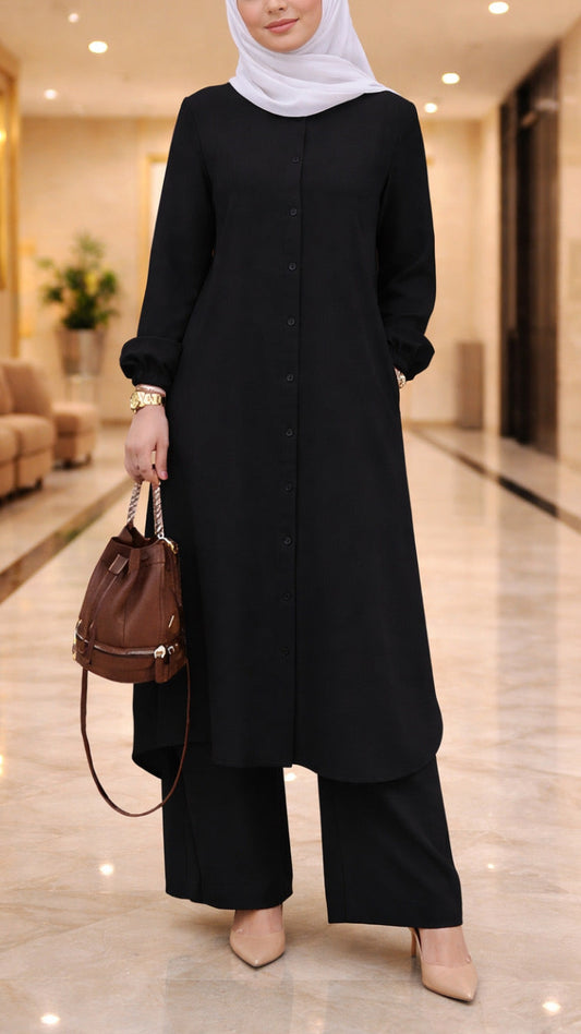 Long Tunic Button Down Pant Suits
