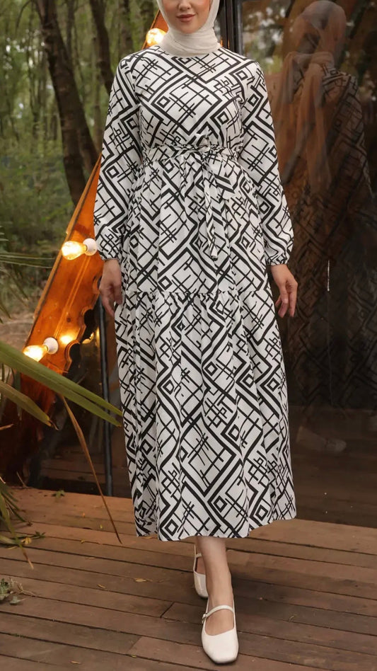 Turkish Black & White Pattern Dress