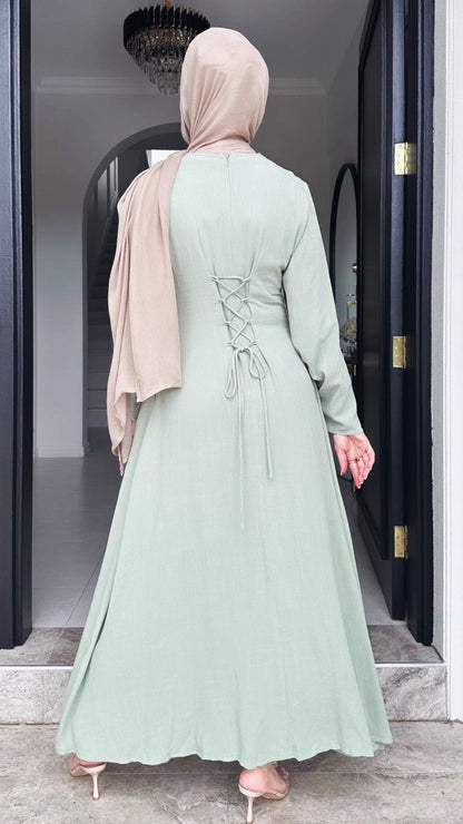 Linen Lace Up Back Dress