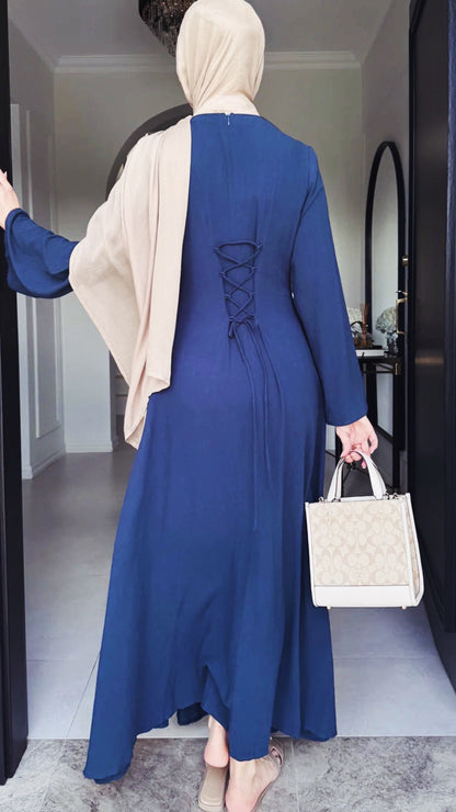 Linen Lace Up Back Dress