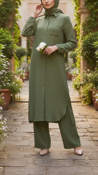 Long Tunic Button Down Pant Suits