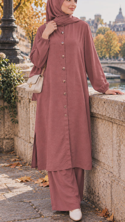 Rouge Button Down Long Tunic Pant Suit