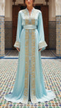Moroccan Traditional Embroidered Satin Chiffon 2 Piece Caftan