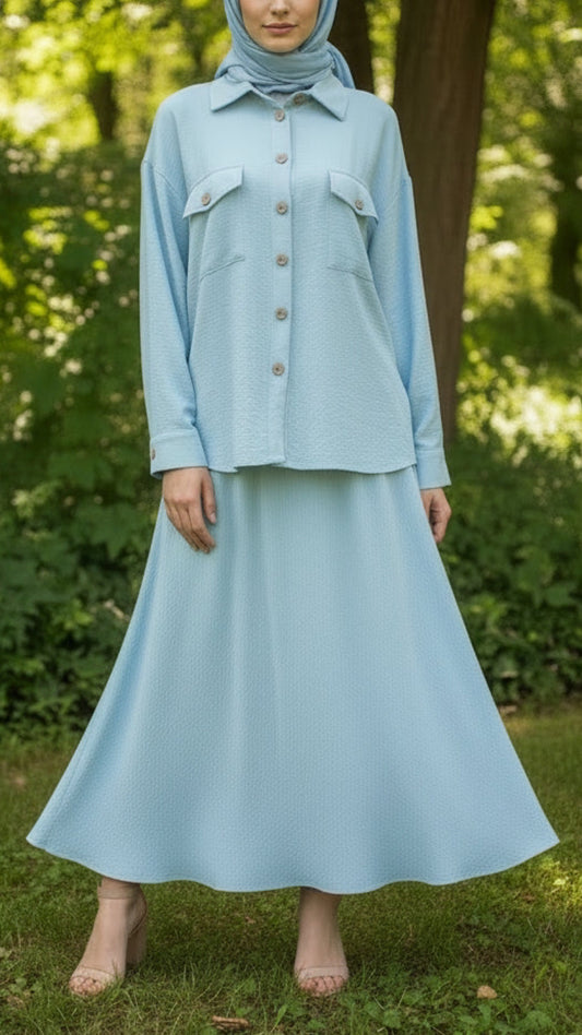Turkish Style Button Down Crepe Skirt Set