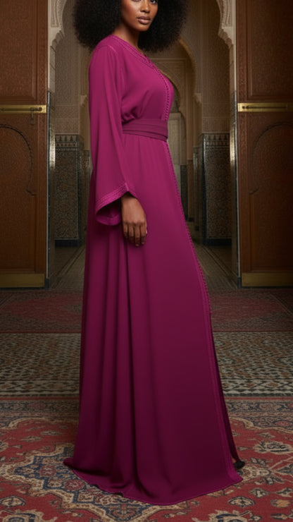 Moroccan Traditional Satin Chiffon 2 Piece Caftan
