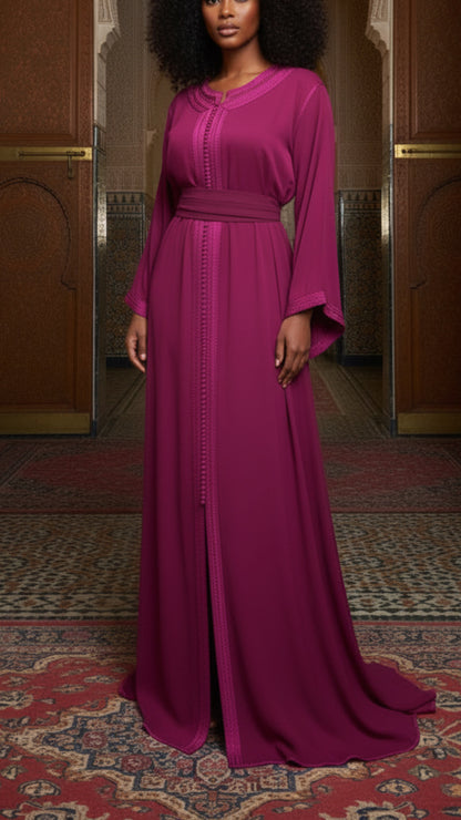 Moroccan Traditional Satin Chiffon 2 Piece Caftan