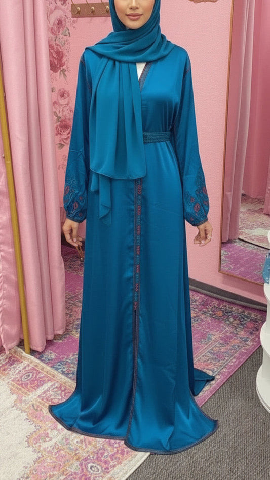 Moroccan Traditional Embroidered Satin Caftan