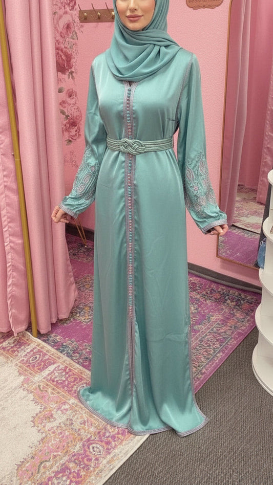 Moroccan Traditional Embroidered Satin Caftan