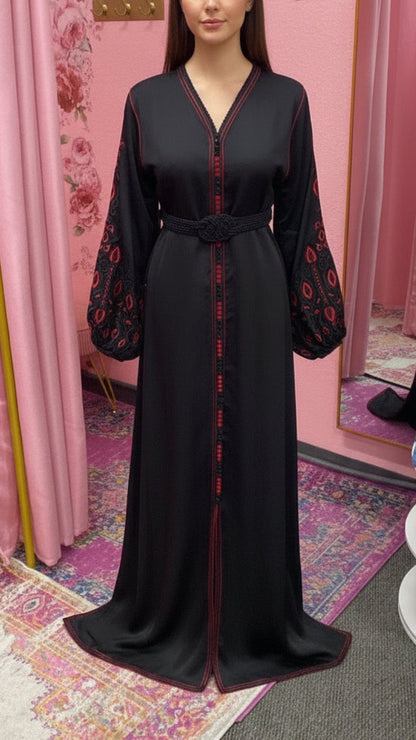 Moroccan Traditional Embroidered Satin Caftan