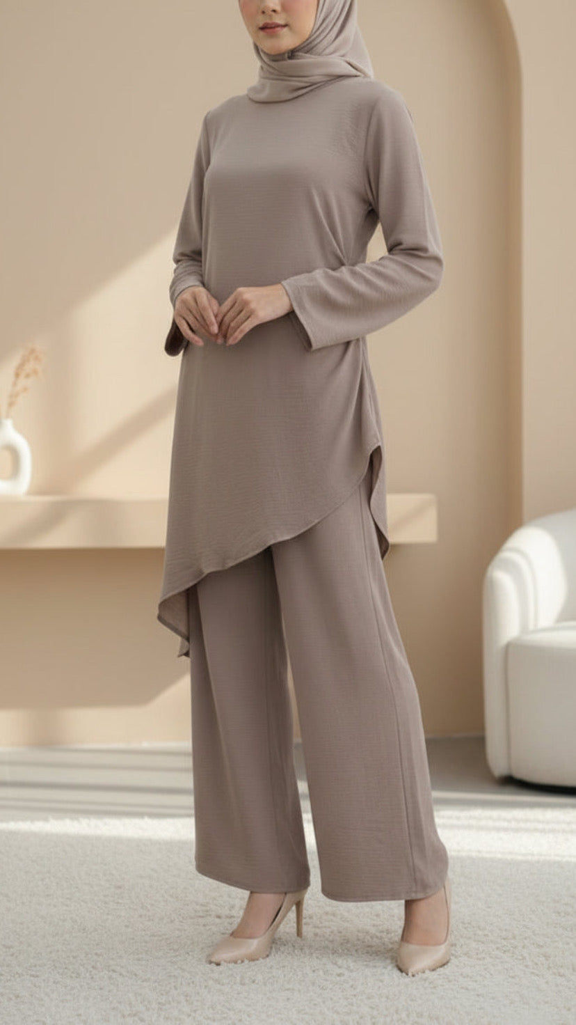 Crepe Asymmetrical Beige Pant Suit
