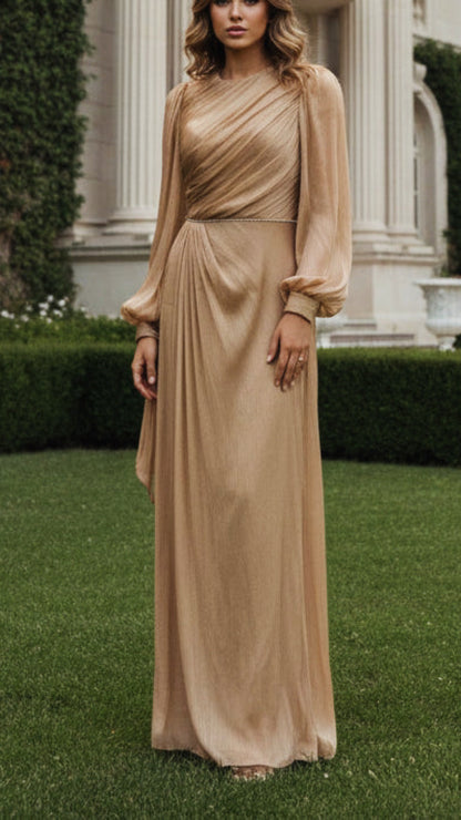 Elegant Bow Rhinestone Sleeved Gown
