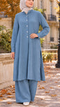 Blue Minimalist Button Detail Pant Suit