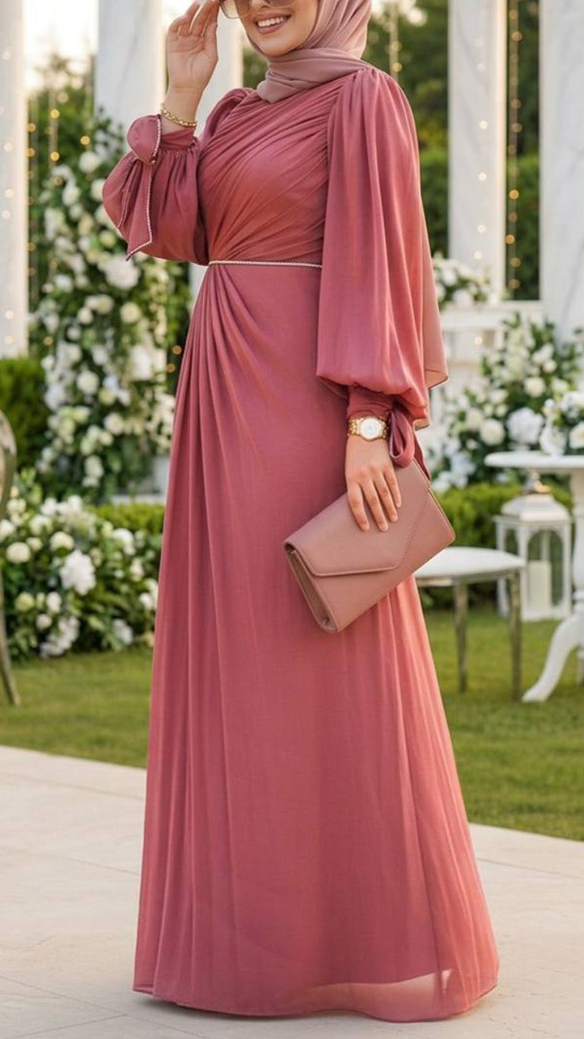 Elegant Bow Rhinestone Sleeved Gown