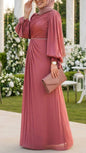Elegant Bow Rhinestone Sleeved Gown