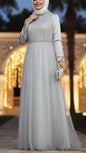 Satin Chiffon Pearl Detailed Gown