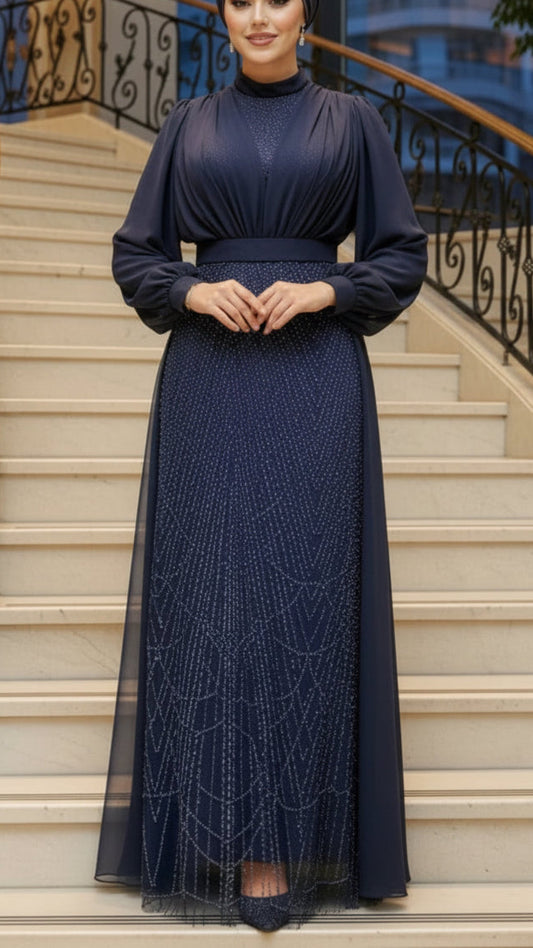 Elegant Chiffon & Sequined Waist Cape Gown