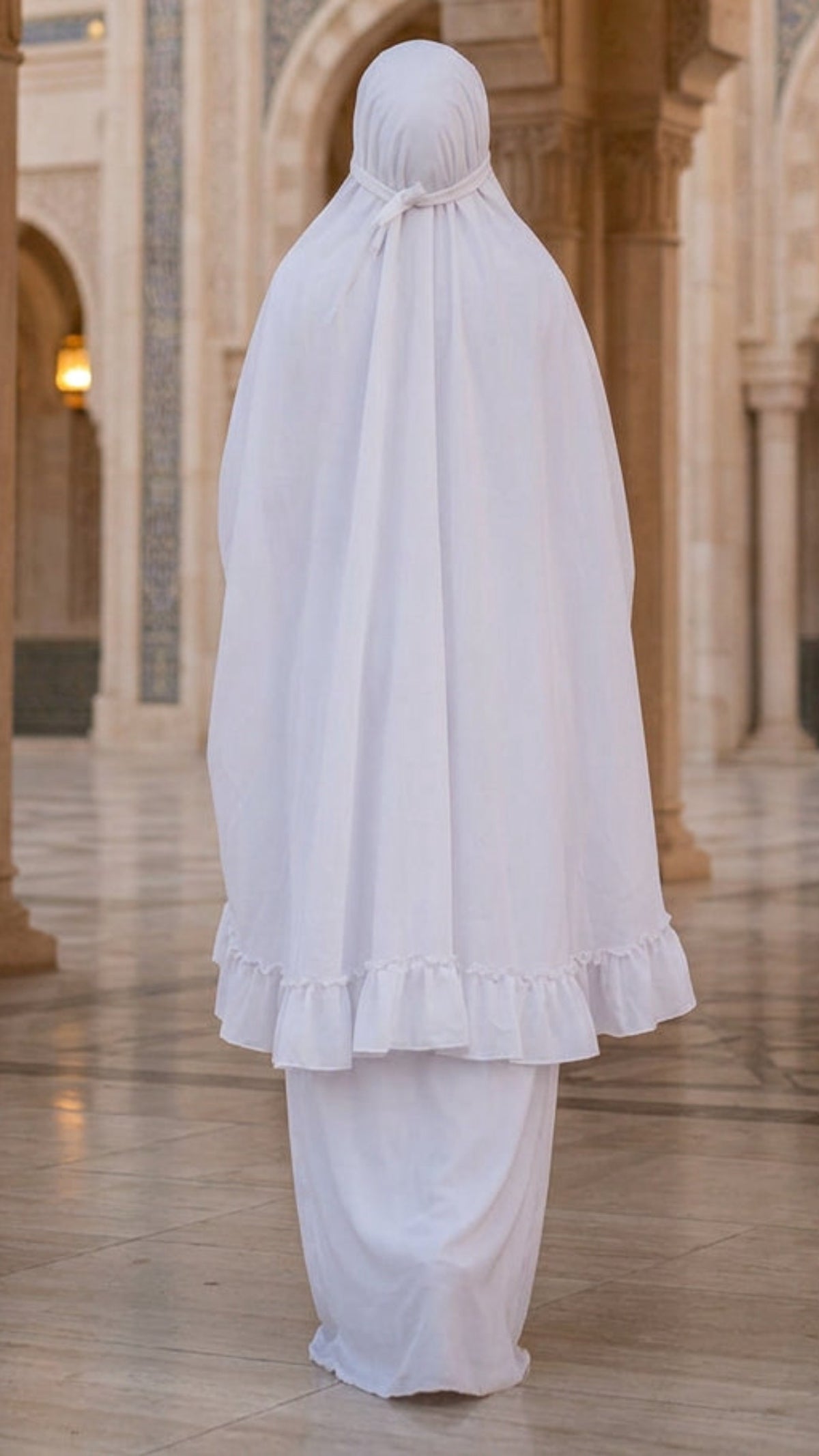 White Ruffle Prayer Skirt Set
