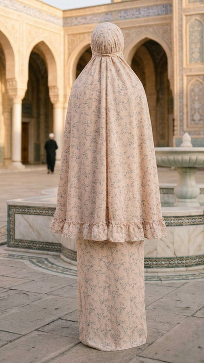 Pink Floral Ruffle Prayer Skirt Set