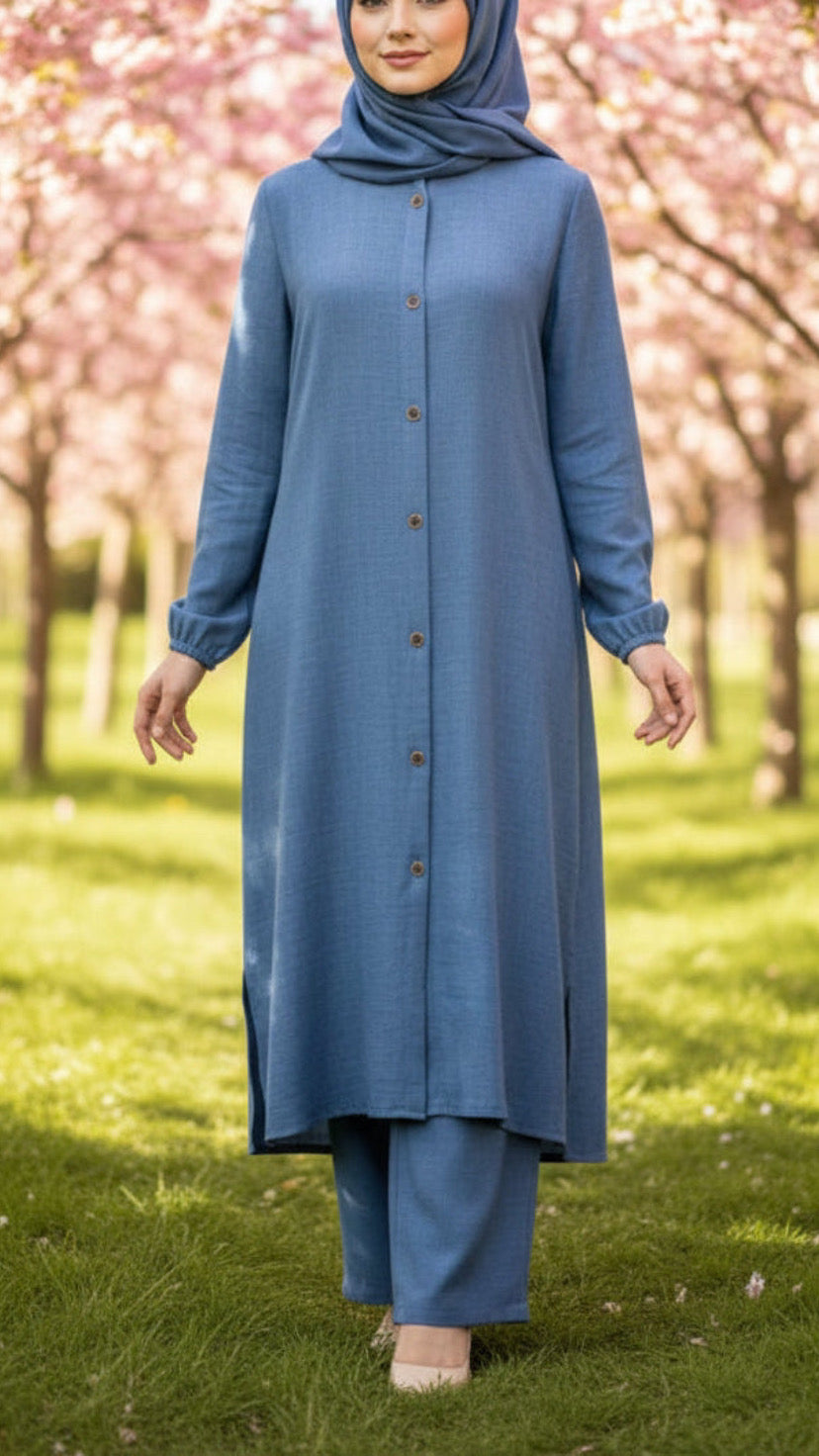 Turkish Long Tunic Button Down Pant Suit