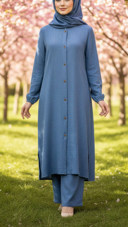 Turkish Long Tunic Button Down Pant Suit